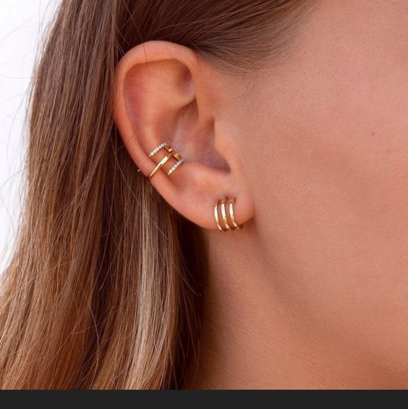 SILVER Triple-band huggie hoop earrings - Picture 1 of 5